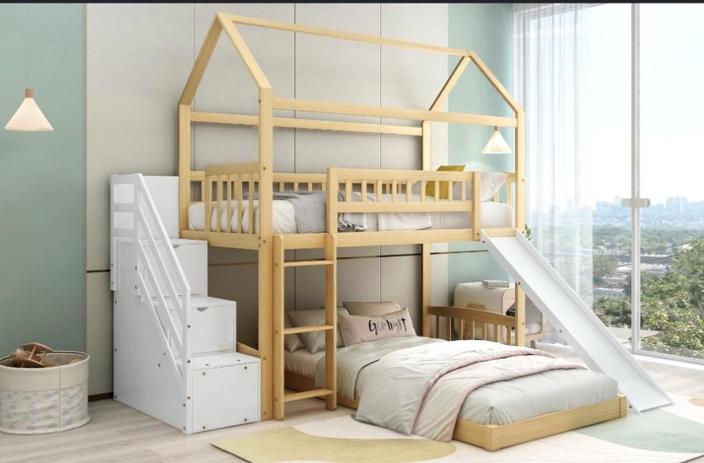 Houten kinderbed (stapelbed), Kinderen en Baby's, Kinderkamer | Stapelbedden en Hoogslapers, Gebruikt, Stapelbed, Ophalen
