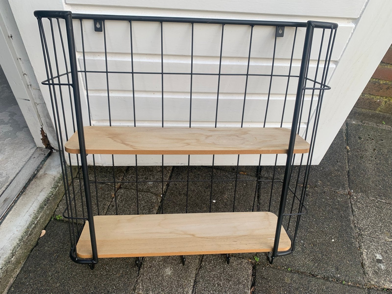Wandrek met houten planken - Zwart metaal,maat 63 h-53 b-20, Ophalen, Gebruikt