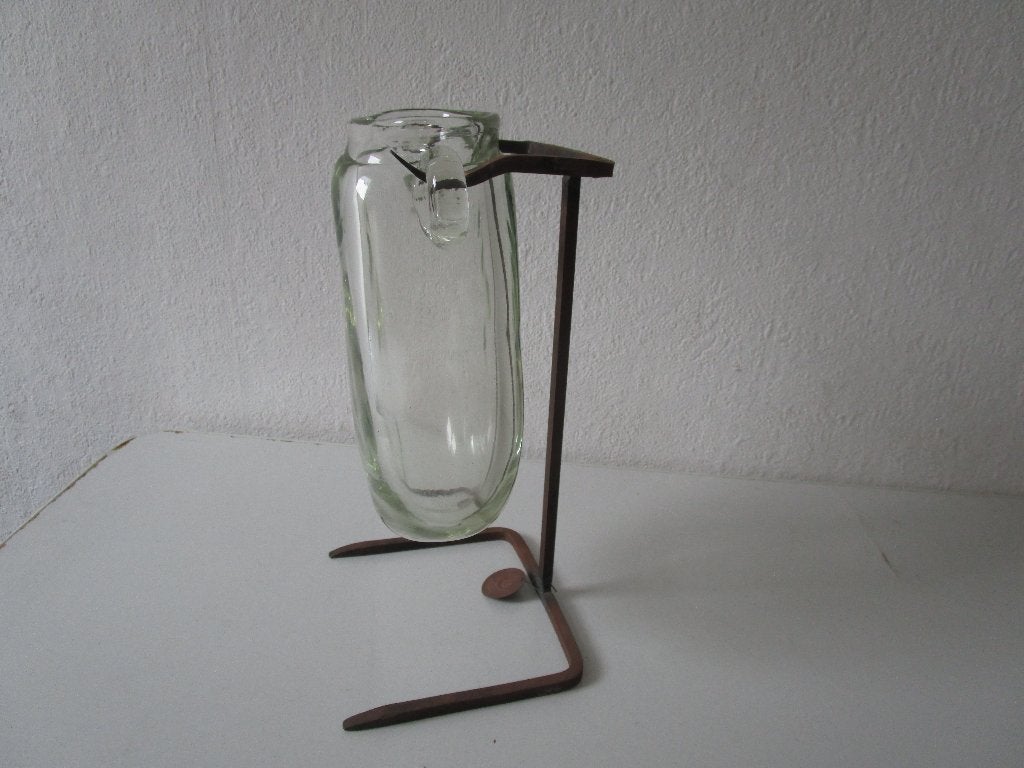 Hysteria glazen vaas met oren, op standaard., Ophalen of Verzenden, Gebruikt, Overige kleuren, Glas