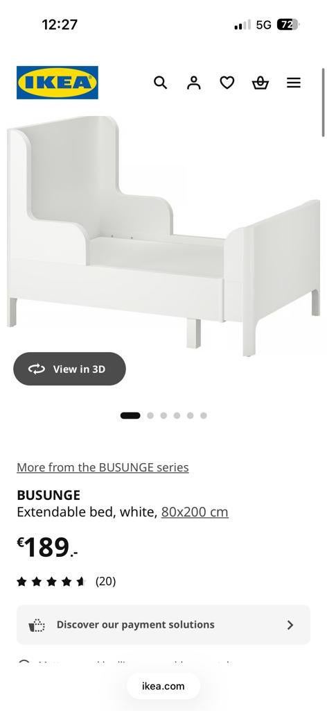 IKEA BUSUNGE Uitschuifbaar Kinderbed - Roze 90x200 cm, Huis en Inrichting, Slaapkamer | Bedden, Ophalen, Verstelbaar, 90 cm, Zo goed als nieuw