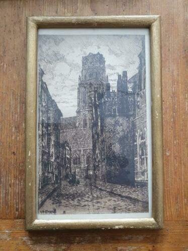 Ets o. P. Matthes. Rotterdam laurenskerk  lange torenstraat., Ophalen