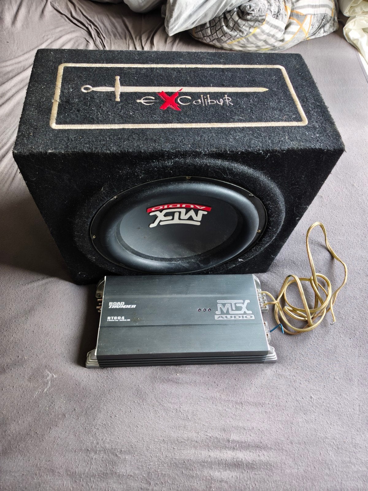MTX 4 kanaals versterker + Excalibur X12C subwoofer 12 inch, Ophalen, Gebruikt