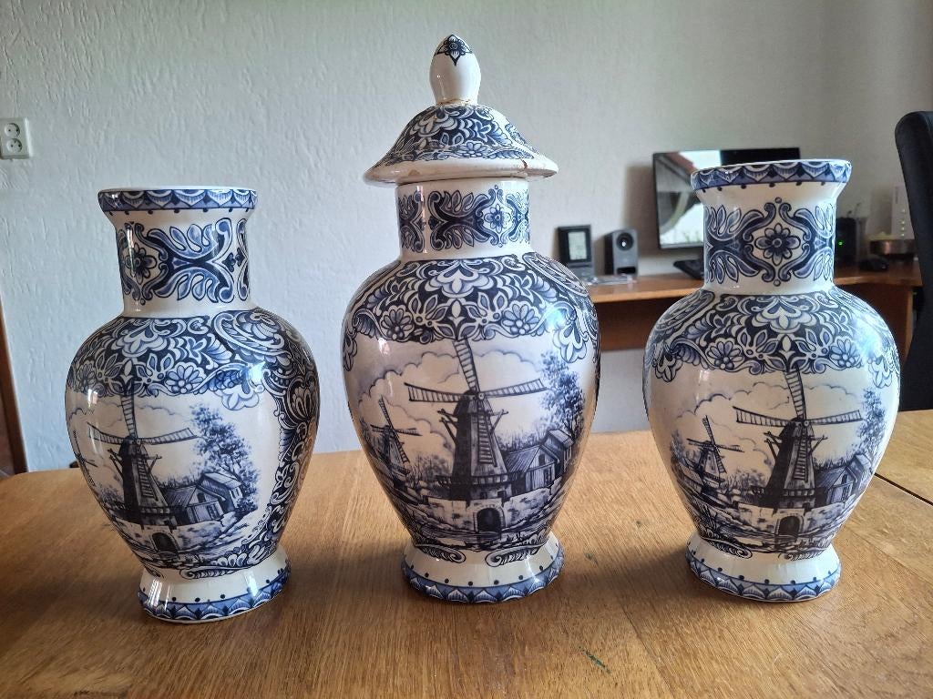 delfts blauwe vasenset, Antiek en Kunst, Ophalen