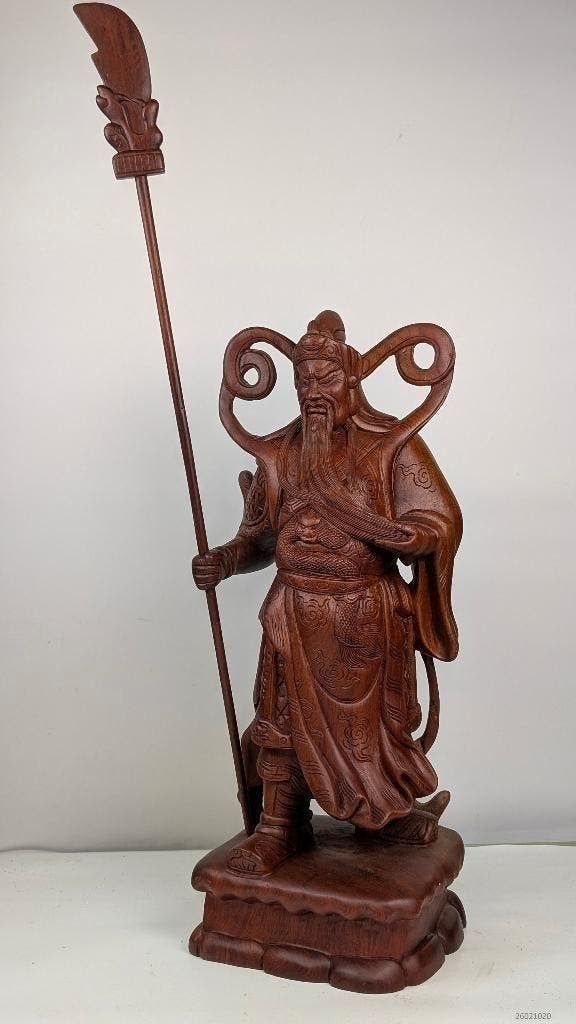 een groot gedetailleerd houtsnijwerk van Guan Yu,, Antiek en Kunst, Ophalen