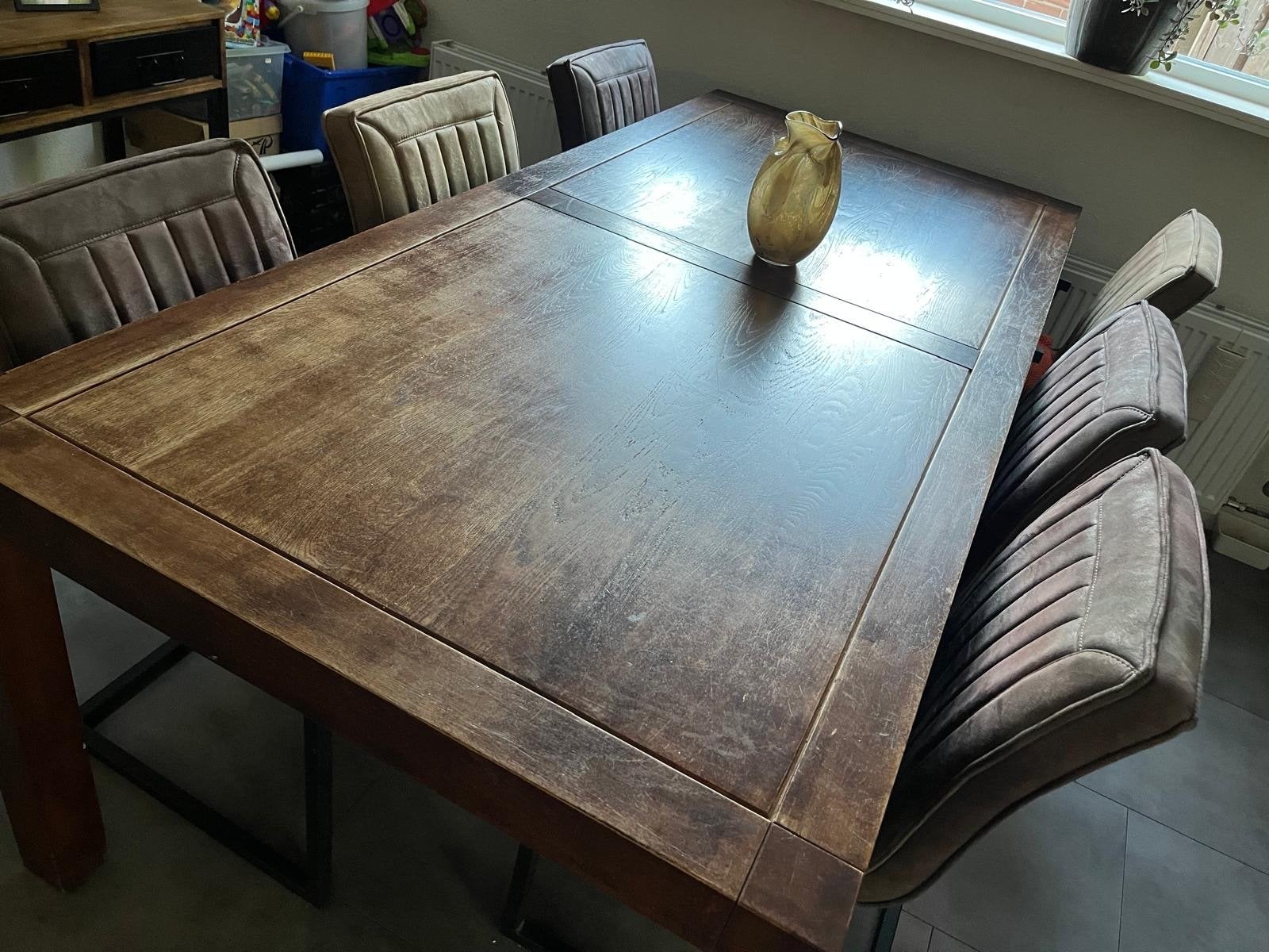 Eiken eettafel met 6 comfortabele eetkamerstoelen, Huis en Inrichting, Ophalen, Gebruikt, 50 tot 100 cm, Vijf personen of meer