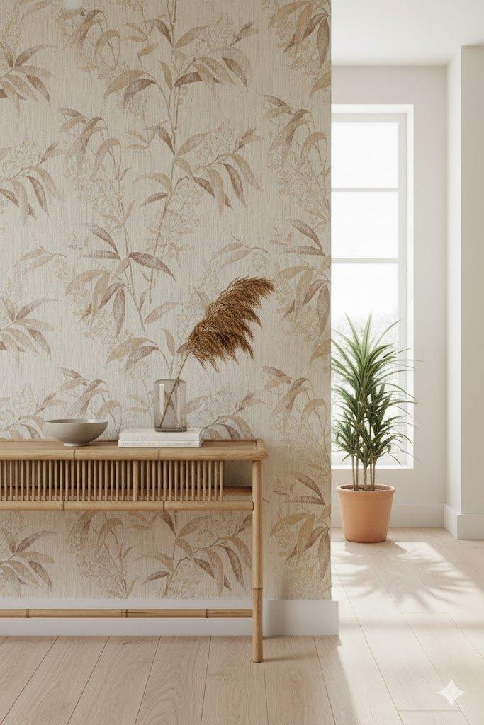 7062 zand botanisch vintage behang warme rustige sfeer swiet, Verzenden, Beige