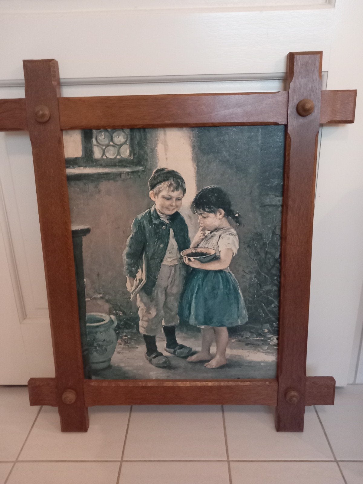 Vintage schilderij jongen  / meisje, Ophalen, Klassiek, Portret of Personen