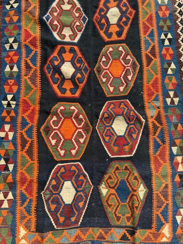Hand Genopt Kilim Qashqai Perzisch Gelim 232 x 132 cm, Wol, 200 cm of meer, Ophalen of Verzenden, Zo goed als nieuw