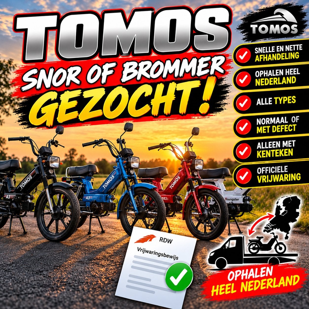 GEZOCHT: TOMOS BROMMER OF SNOR – Met Spoed–Direct ophalen!, Fietsen en Brommers, Ophalen, Zo goed als nieuw, Overige modellen