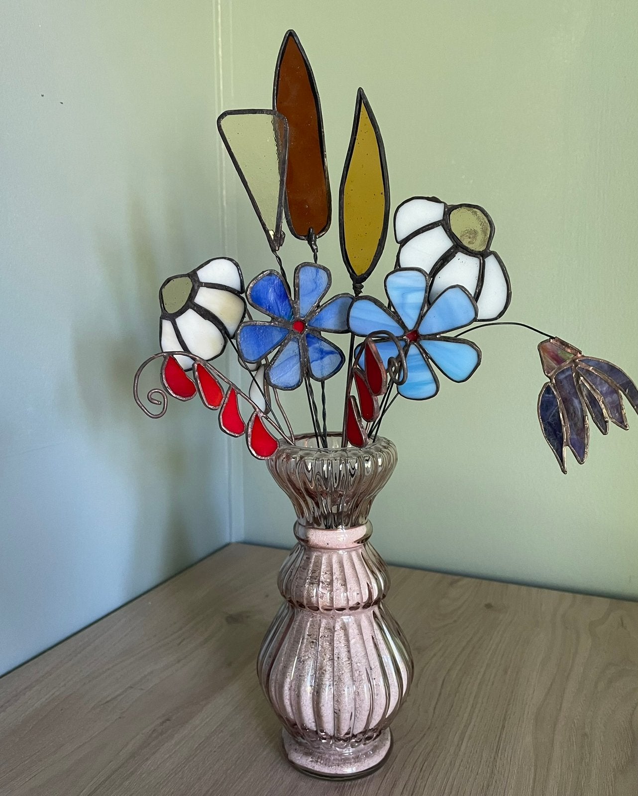 Unieke glasbloemen in Tiffany techniek, Meerkleurig, Nieuw, Ophalen of Verzenden, Glas