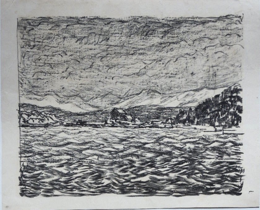 Henri Braakensiek litho "Kust Impressie", Origineel, Ophalen, Landschappen, Lithografie
