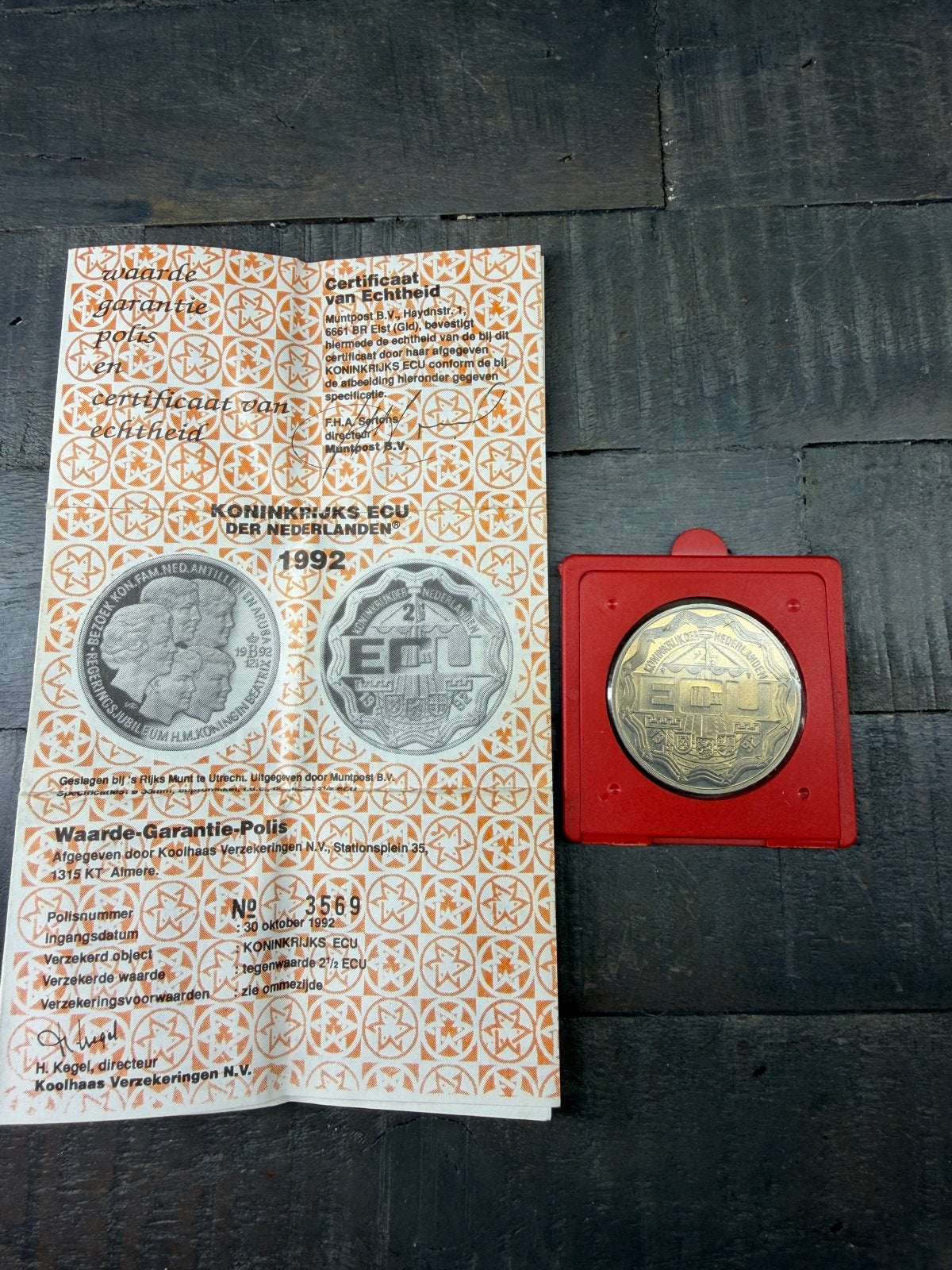 Koninkrijks ECU der Nederlanden 1992 met certificaat, Postzegels en Munten, Ophalen, Koningin Beatrix, Overige waardes, Losse munt