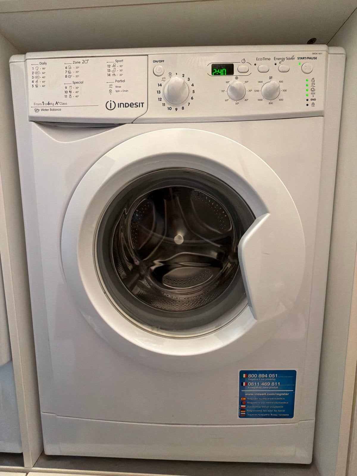 Indesit IWD61451 Wasmachine - 6kg, 1400 toeren, Witgoed en Apparatuur, Wasmachines, Ophalen, 1200 tot 1600 toeren, Gebruikt, 4 tot 6 kg