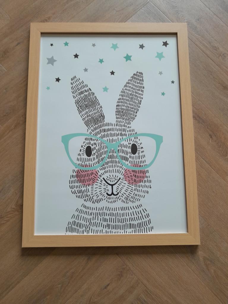 Konijnen poster inclusief lijst, Ophalen, Zo goed als nieuw, Hout