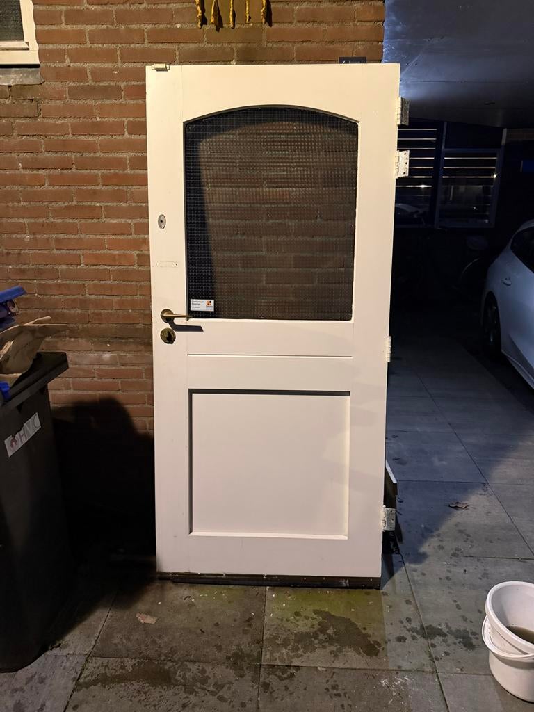 Hardhouten voordeur met dubbelglas draadglas, Gebruikt, 80 tot 100 cm, Ophalen of Verzenden, Buitendeur
