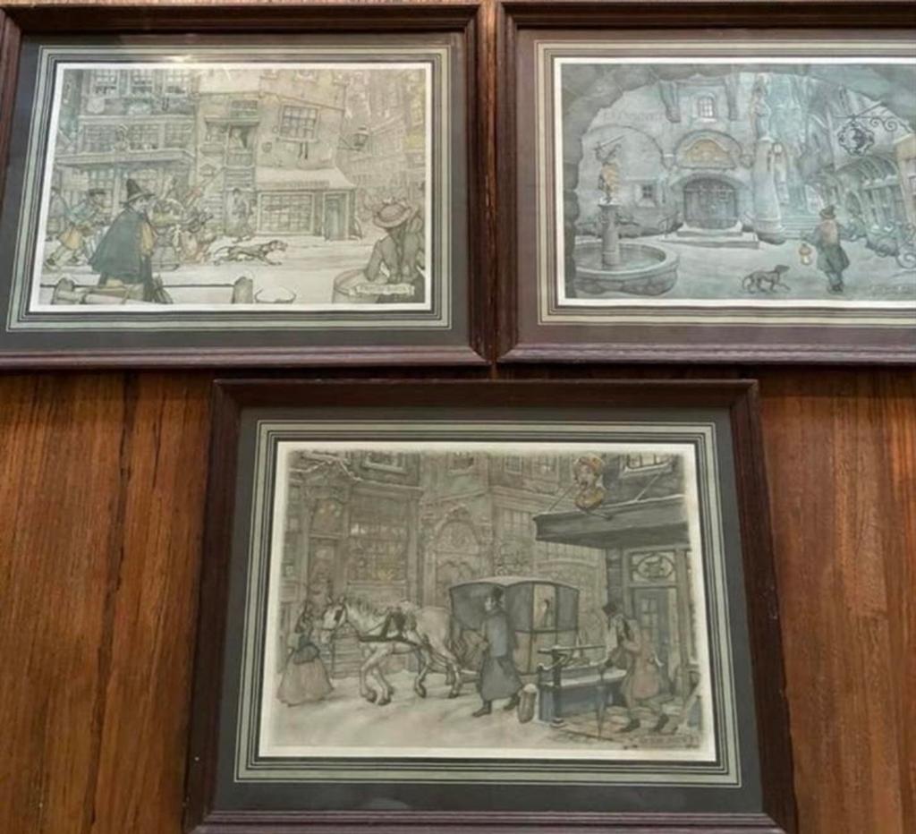 Set van 3 ingelijste stadsgezichten, potloodtekeningen, Antiek en Kunst, Kunst | Schilderijen | Klassiek, Ophalen of Verzenden