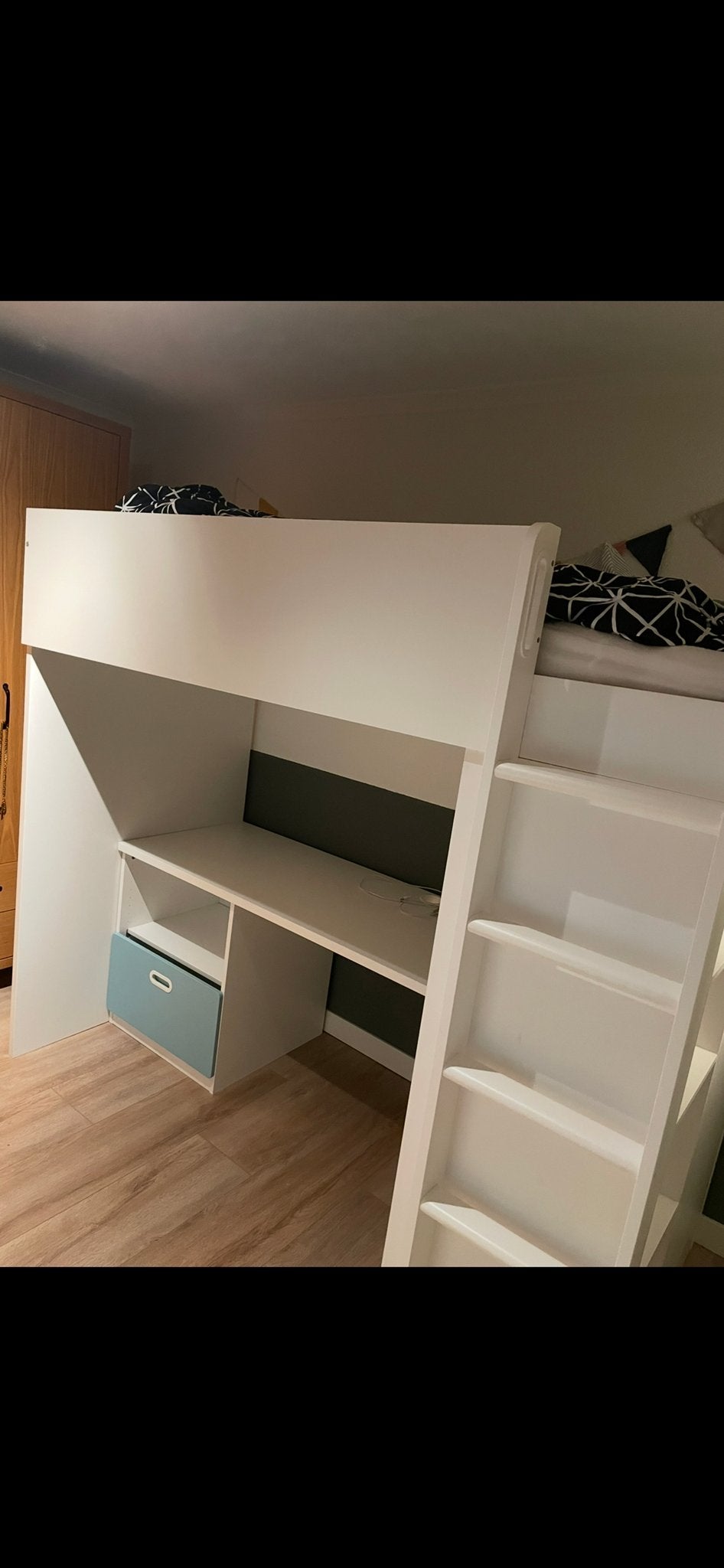 IKEA SMÅSTAD Hoogslaper 90x200 met bureau en opbergruimte, Ophalen, Eenpersoons, Zo goed als nieuw, 200 cm