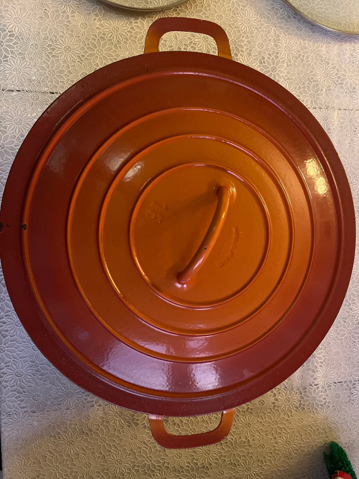 Gietijzeren Braadpan Oranje - 32cm van het merk DRU, Huis en Inrichting, Keuken | Potten en Pannen, Gebruikt, Ophalen of Verzenden