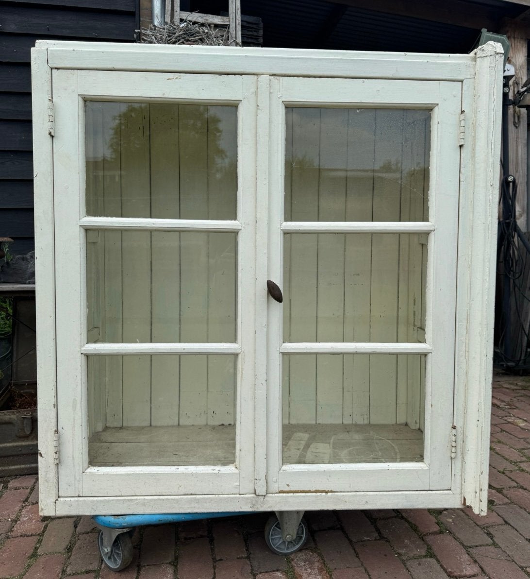Vitrinekast hout wit kast, Antiek en Kunst, Curiosa en Brocante, Ophalen