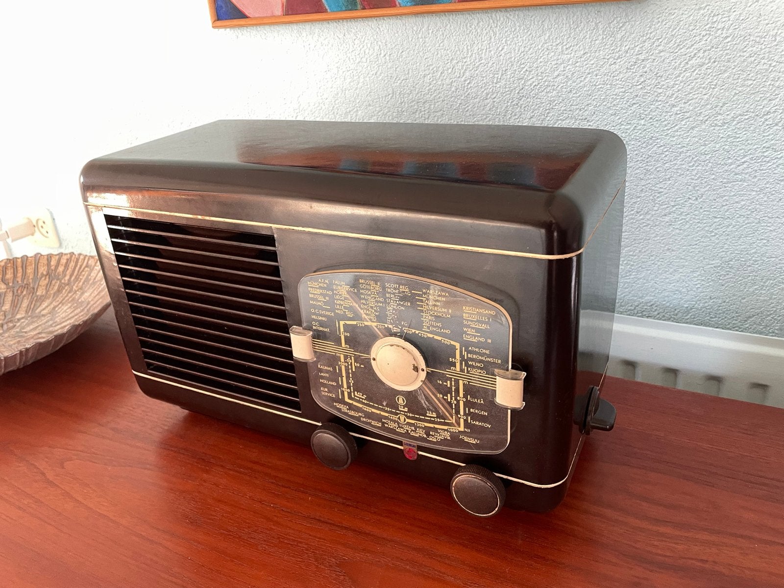 Vintage Philips BX380A bakelieten buizenradio (1948), Ophalen, Gebruikt, Radio