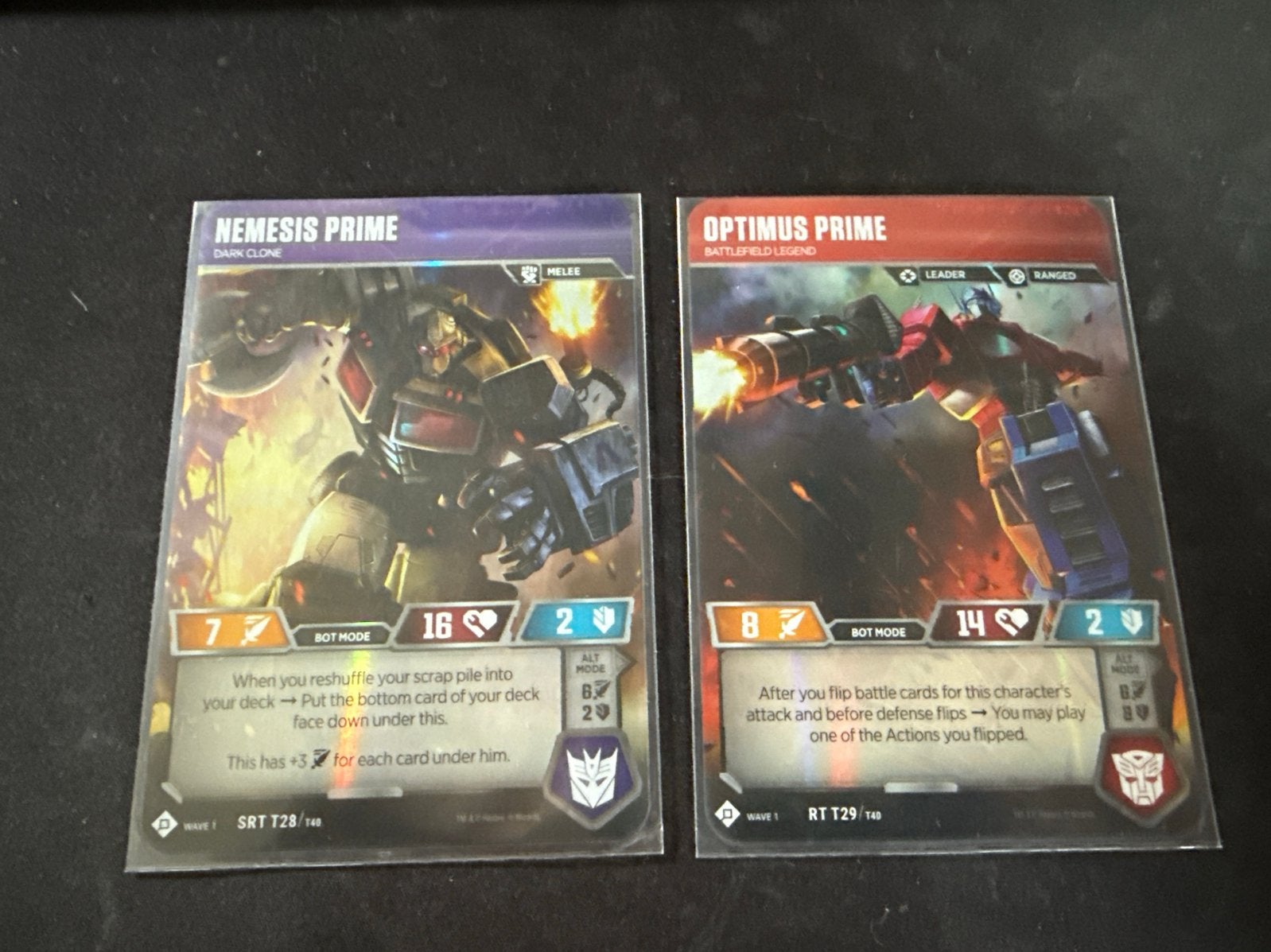 Transformers TCG: Optimus Prime & Nemesis Prime kaarten, Overige generaties, Ophalen of Verzenden, Zo goed als nieuw, Autobots