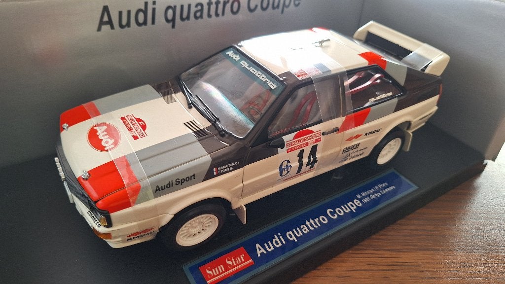 Audi Quattro Rally 14 Sanremo 1/18, Verzenden, Zo goed als nieuw, Auto, Sun Star