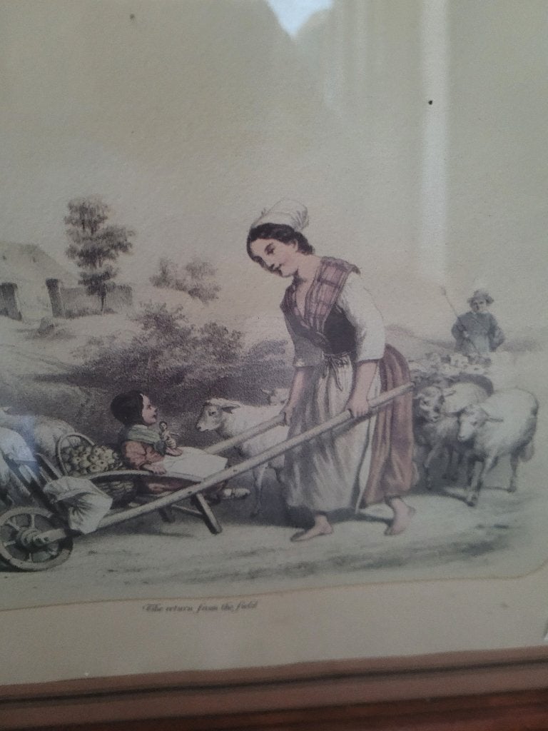 Vintage houten lijst met romantische Engelse prent foto 1/5, Ophalen of Verzenden