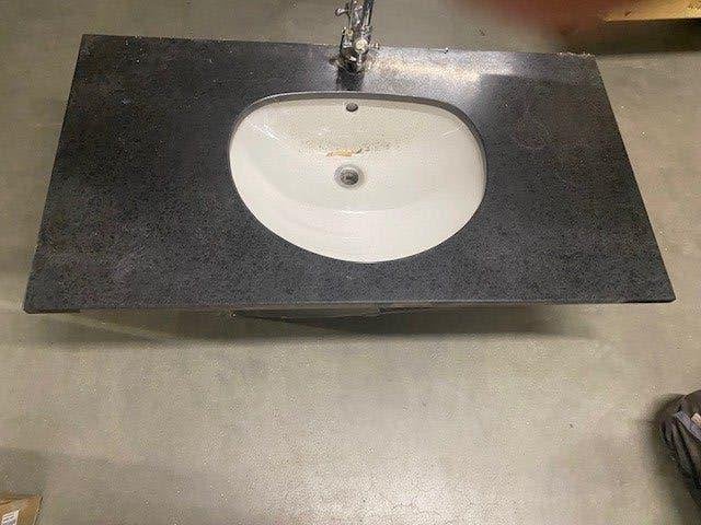 WASTAFEL MET MARMER BLAD, Ophalen, Zo goed als nieuw, Steen, Wastafel