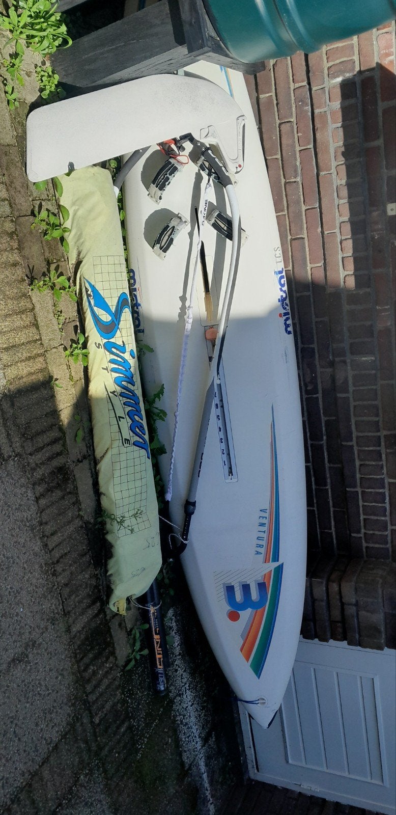 windsurfzeil en giek gratis, Watersport en Boten, Windsurfen, Ophalen, Gebruikt, Giek