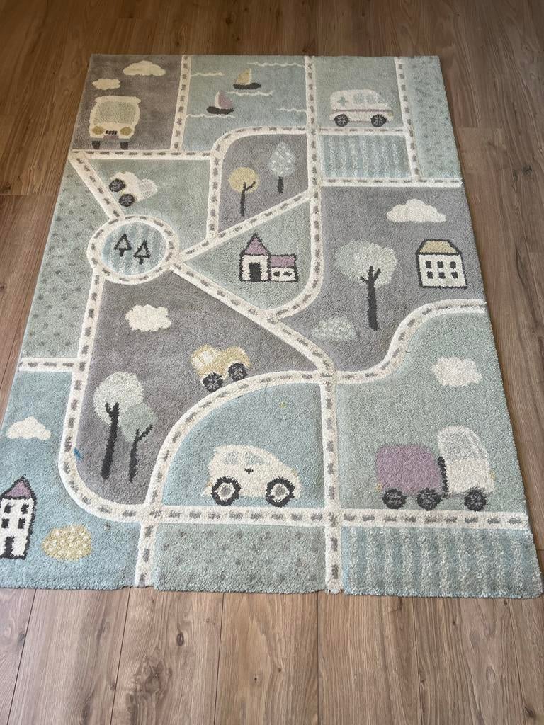Tapijt met wegen en voertuigen voor kinderkamer, Ophalen, Gebruikt, 100 tot 150 cm, Groen