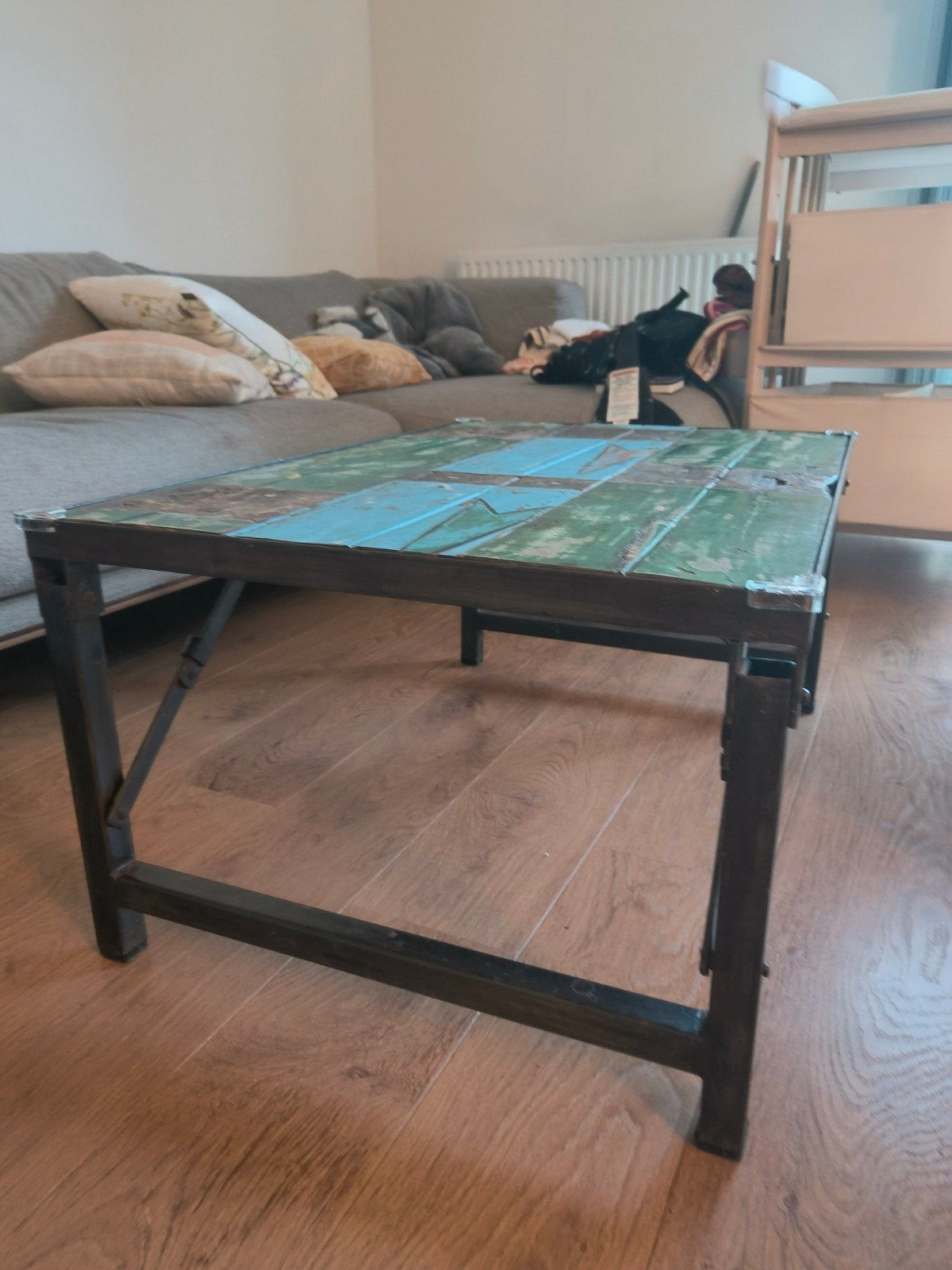 Industriële look salontafel, Huis en Inrichting, Ophalen, Zo goed als nieuw, Rechthoekig, 100 tot 150 cm