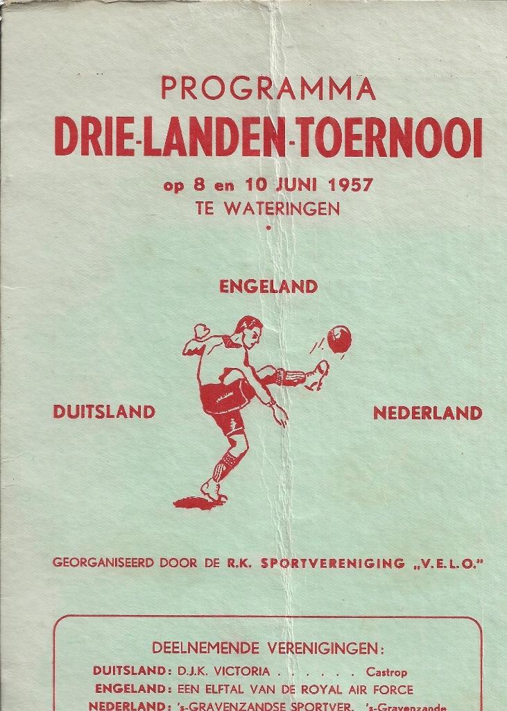 Wateringen Programmaboekje VELO 3-Landen toernooi 17 mei1957, Ophalen of Verzenden, 1940 tot 1960, Ongelopen, Zuid-Holland