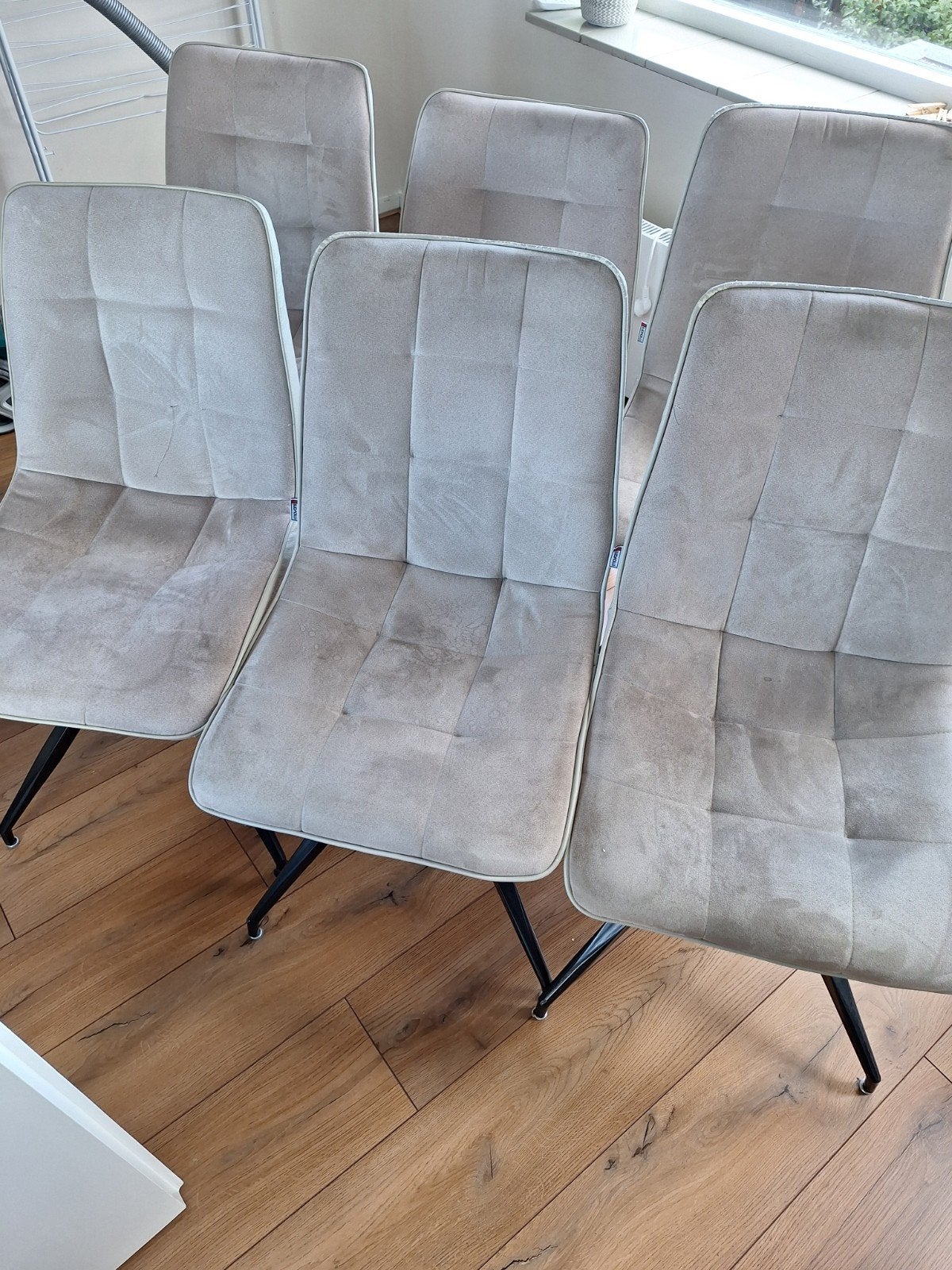 6 eetkamer stoelen met stalen poten, Ophalen, Gebruikt, Overige kleuren, Stof