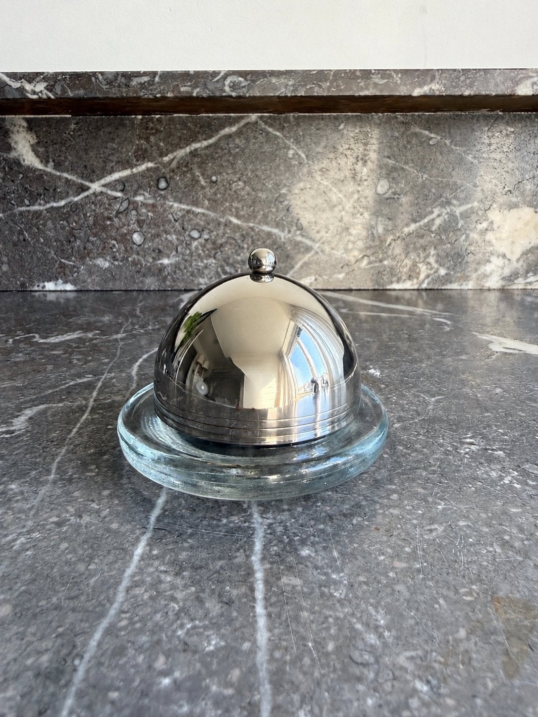 Vintage botervloot met stolp | stijl Franse Ercuis | rvs, Overige materialen, Overige typen, Ophalen of Verzenden, Zo goed als nieuw