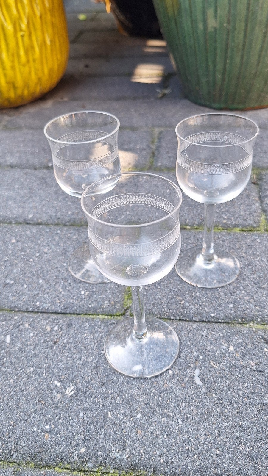 Antieke borrelglaasjes ⁰met gegraveerde rand, Antiek en Kunst, Ophalen of Verzenden
