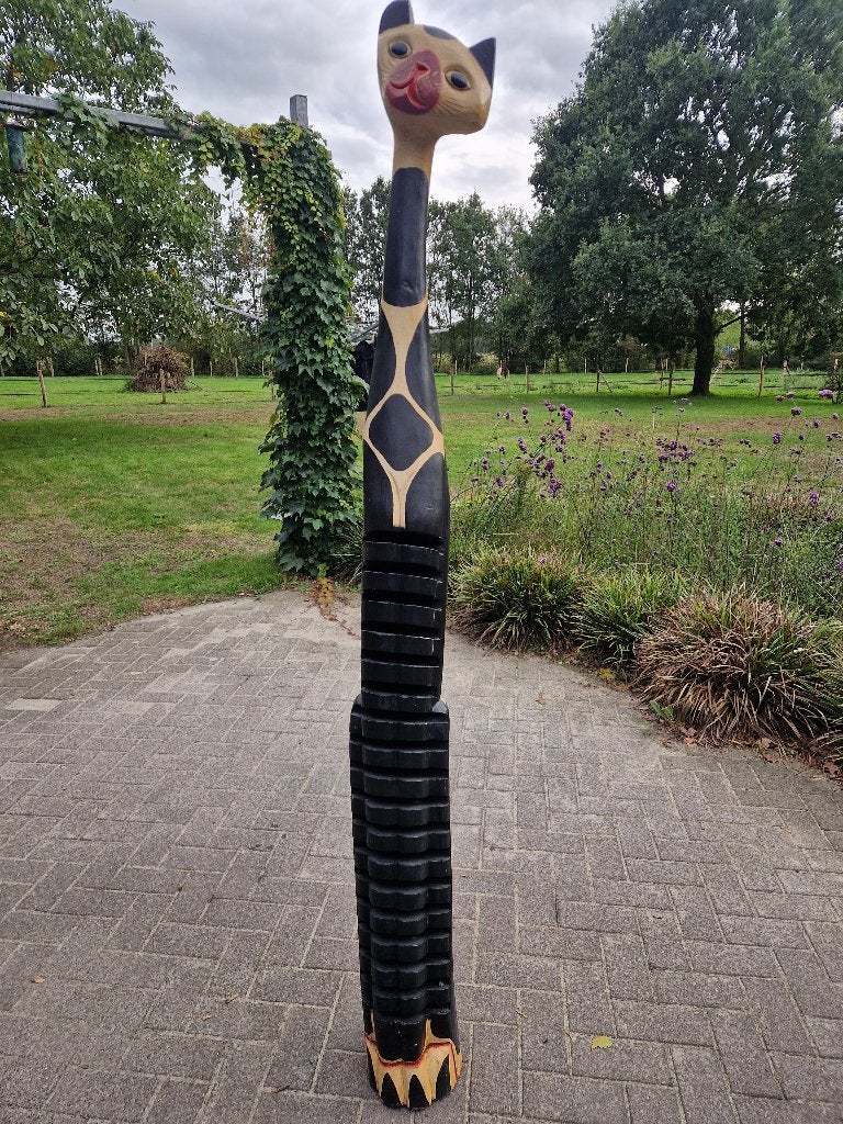 Houten kat beeld  (CD/DVD rek), Ophalen, Houtsnijwerk, Zoogdier, 1 meter - 2 meter