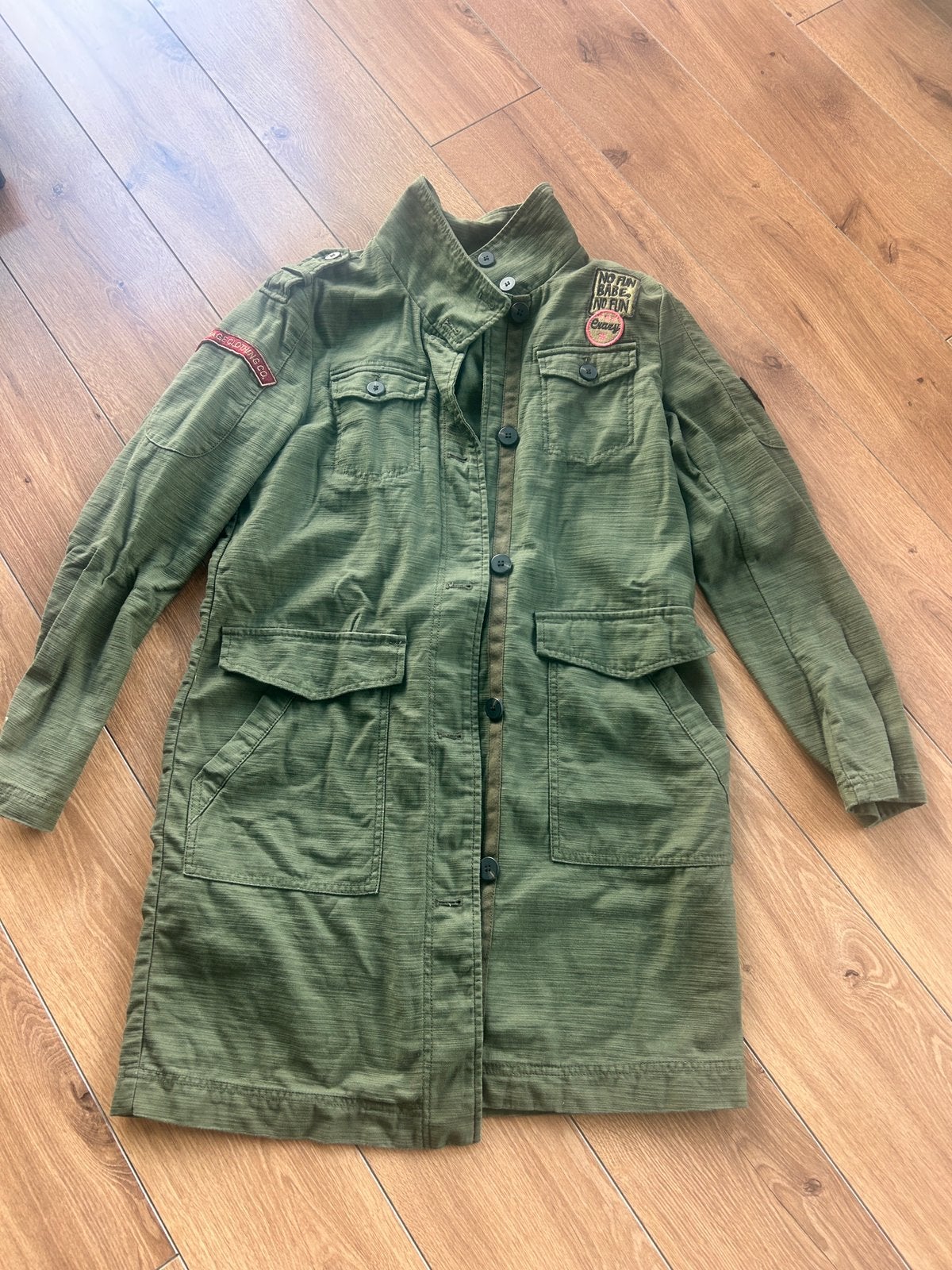 Army lange dames jas trenchcoat esprit patches maat s parka, Ophalen of Verzenden, Zo goed als nieuw, Groen