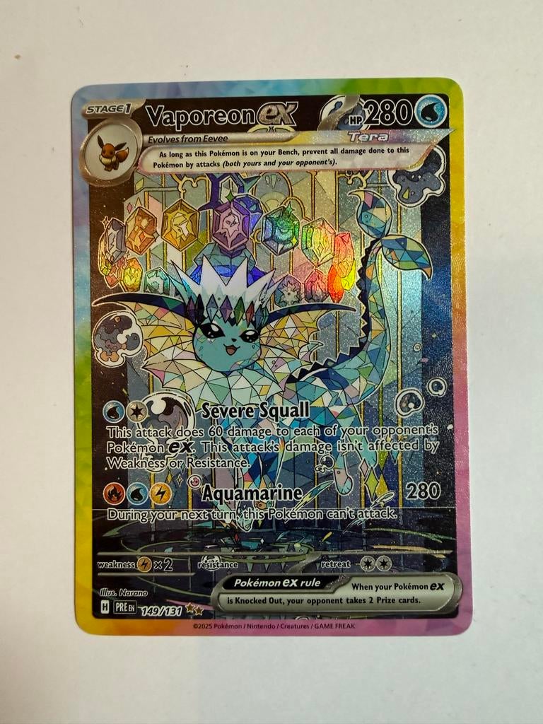 Vaporeon ex 149/131 Full Art Pokémon Kaart, Ophalen of Verzenden, Zo goed als nieuw, Losse kaart, Foil