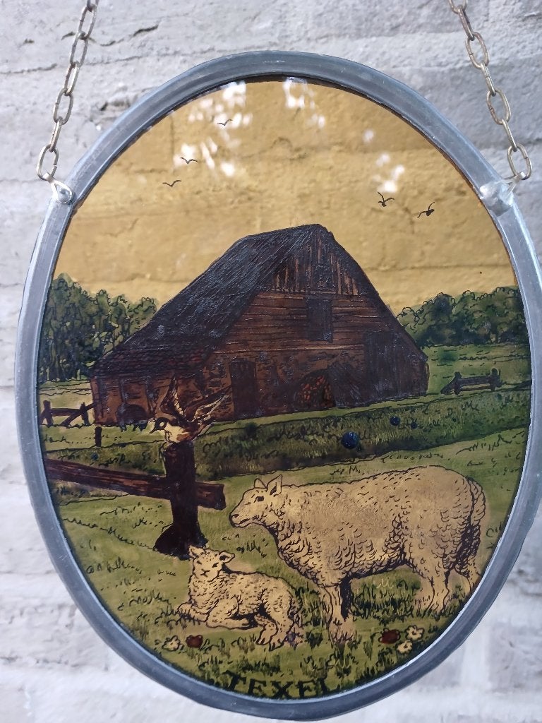 Vintage glas in lood raamhanger Texel schapenboet, Ophalen of Verzenden