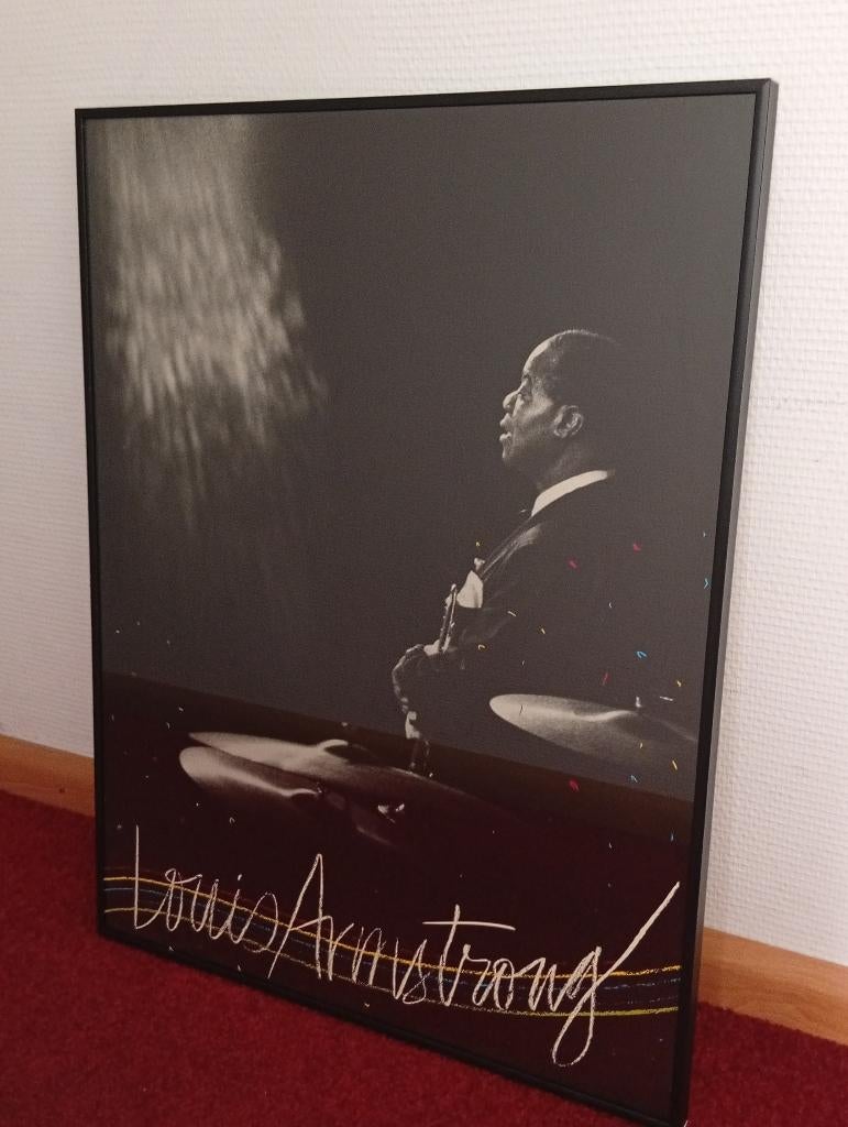 Louis Armstrong poster zwart wit met lijst, Verzamelen, Ophalen, Gebruikt, Poster, Artwork of Schilderij