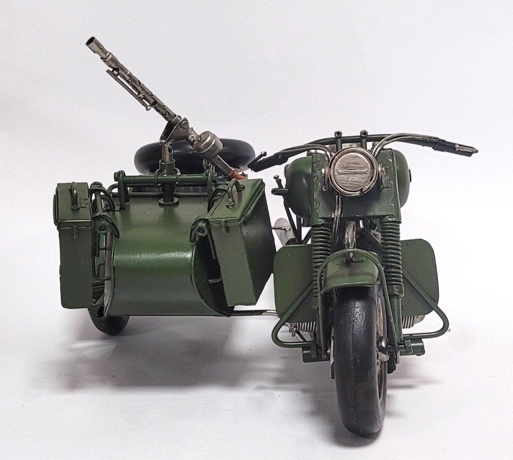 Motor met Zijspan leger metalen miniatuur model decoratie, Ophalen of Verzenden, Nieuw, Auto's