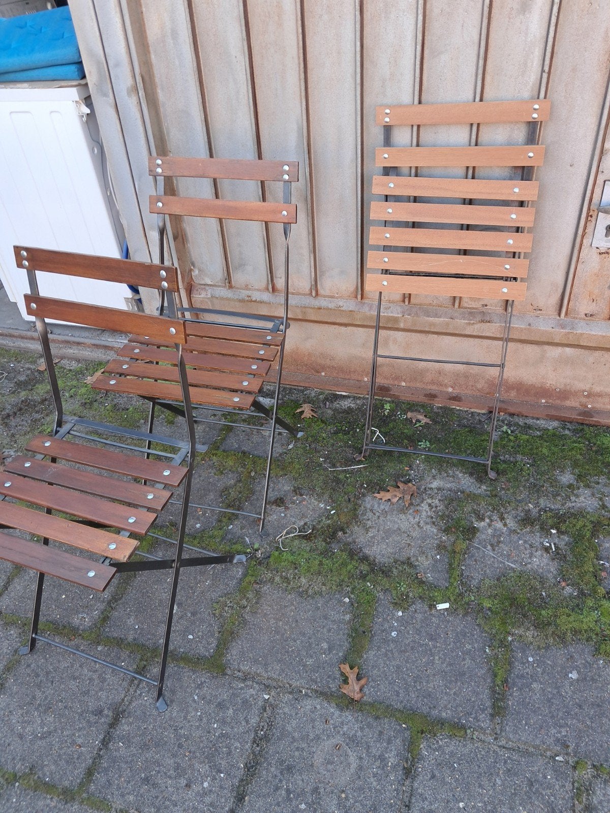 Set van 3 inklapbare tuinstoelen - Hout en Metaal, Tuin en Terras, Ophalen, Gebruikt, Hout, Inklapbaar