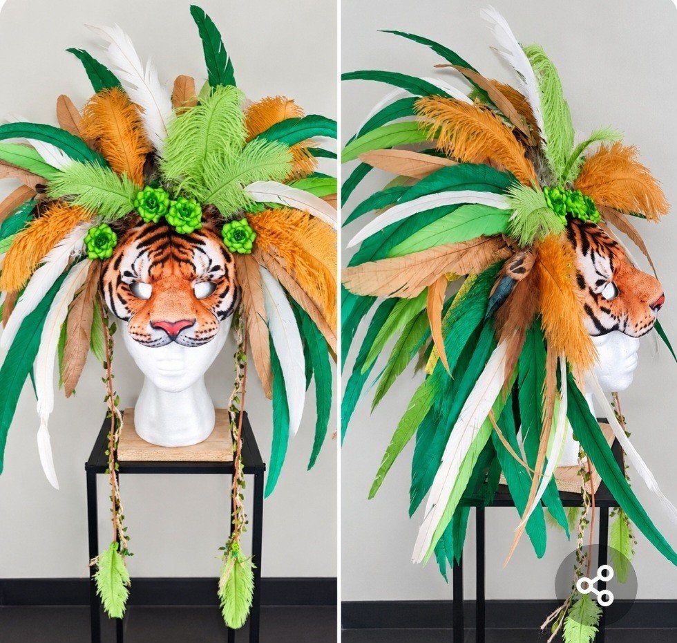 Carnavalsmasker Tijger met veren - 11e van de 11e, Kleding | Dames, Ophalen, Nieuw, Carnaval, Accessoires
