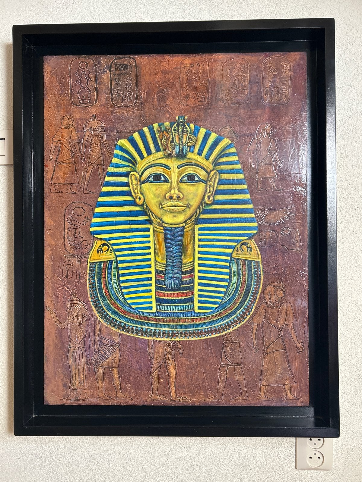 Schilderij op paneel Toetanchamon Masker - Egyptische Kunst, Wanddecoratie, Handgemaakt, Meerkleurig, Overige herkomsten