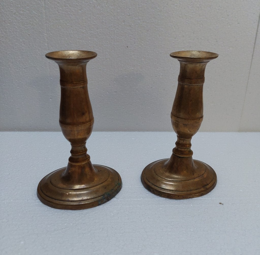 Antieke Koperen Kandelaars - Set van 2, Antiek en Kunst, Ophalen of Verzenden, Koper of Brons