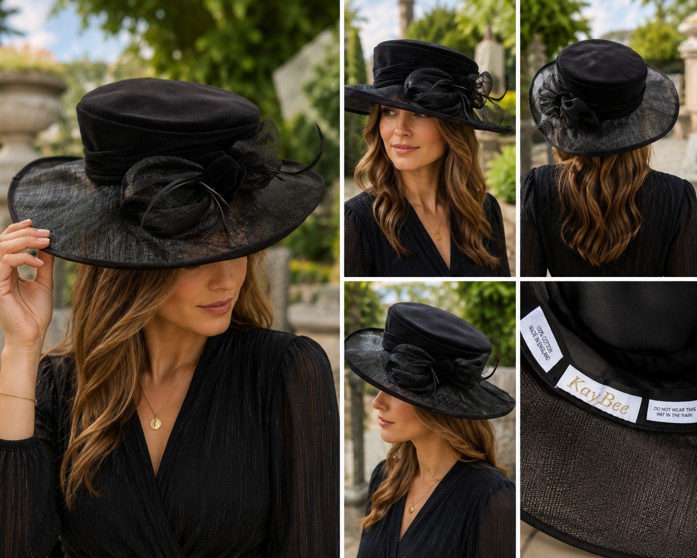 Elegante zwarte KayBee hoed met brede rand, Hoed, Nieuw, KayBee, One size fits all