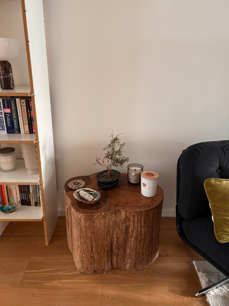 Houten bijzettafel van boomstam, Gebruikt, 55 tot 75 cm, Overige vormen, Hout