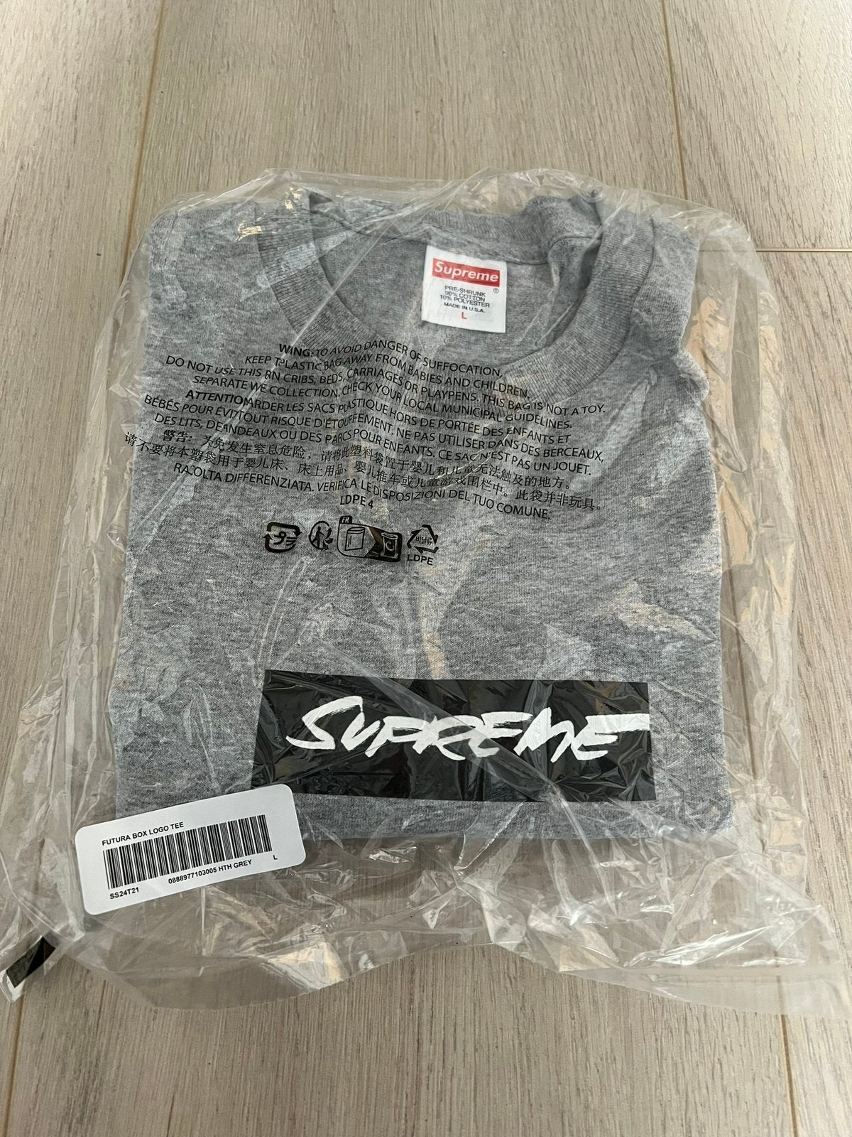 Supreme futura box logo shirt Grey Large SEALED, Ophalen, Nieuw, Maat 52/54 (L), Grijs
