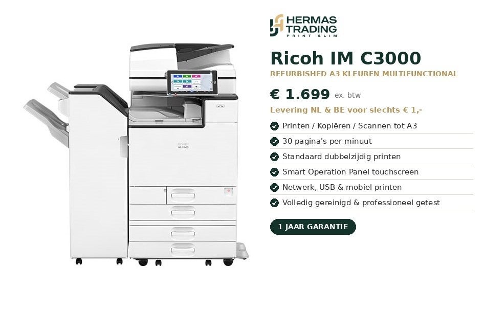 Ricoh IM C3000/C3500 – Refurbished | Gratis levering NL & BE, Computers en Software, Ricoh, Ophalen of Verzenden, Scannen, Laserprinter