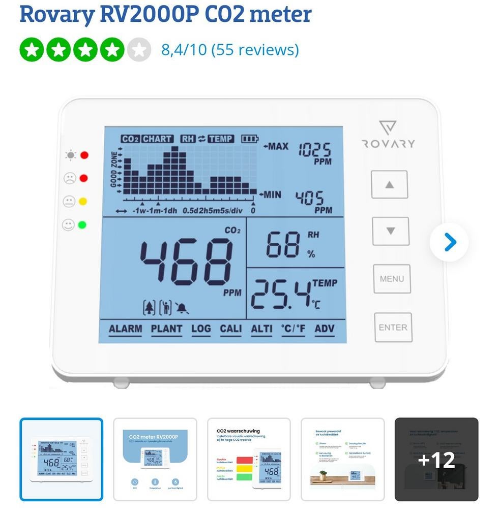 NDIR CO2 Monitor RV2000P luchtkwaliteit in huis, Ophalen of Verzenden
